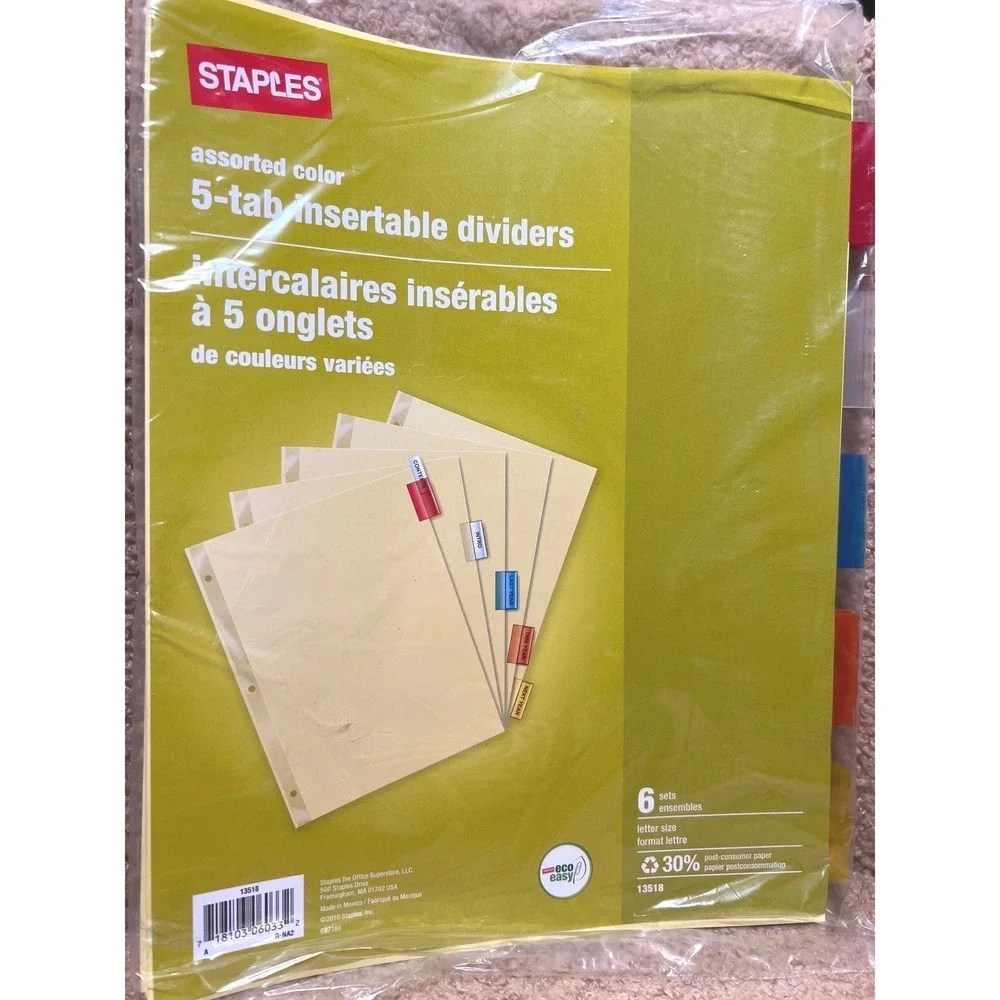 Smead 24 Manila File Folders 1/3 Cut & Staples 6 Sets 5-Tab Dividers Bundle